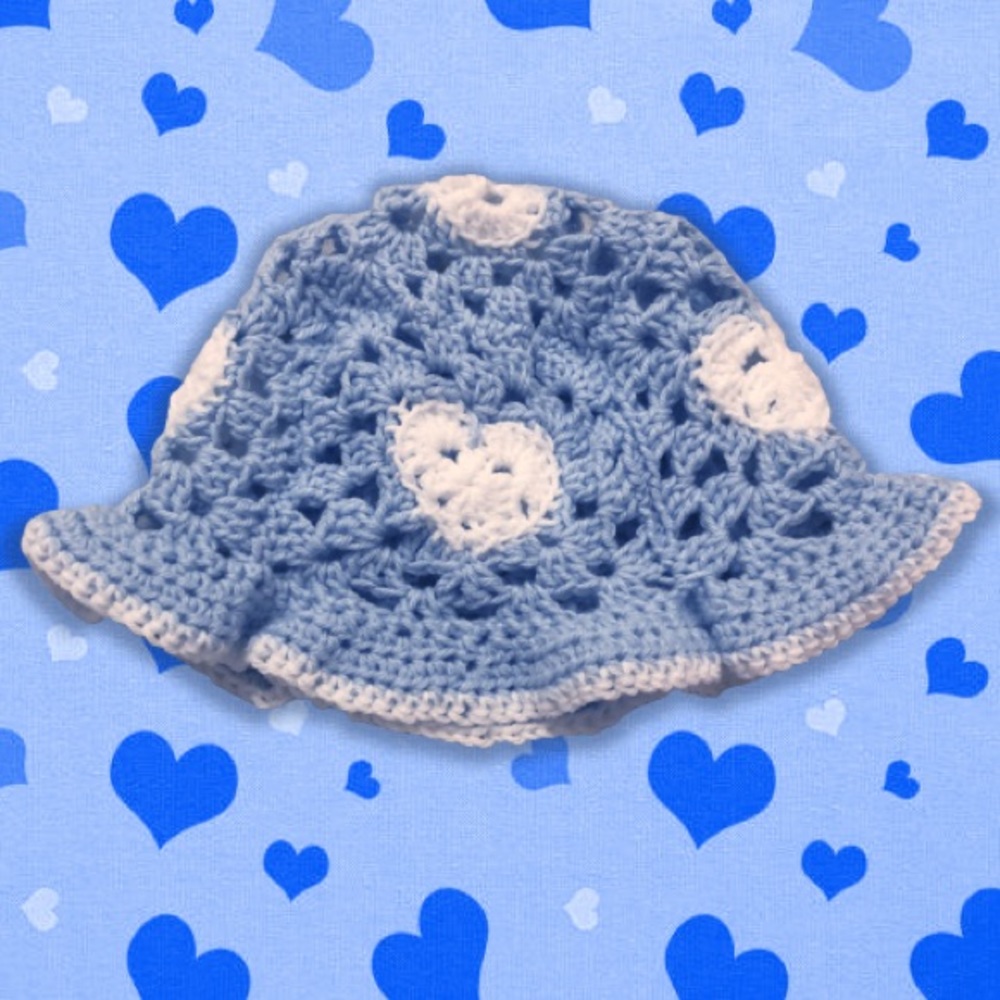 homemade crochet heart bucket hat